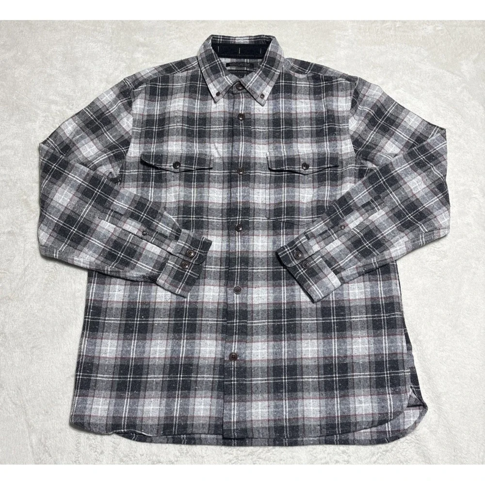 Banana Republic Organic Cotton Flannel Shirt Men's Large Gray Plaid Untucked